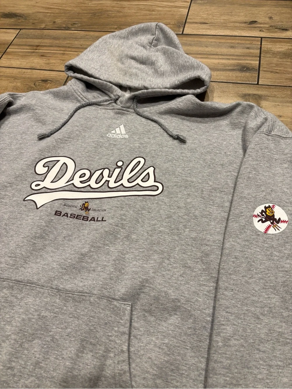 Vintage Adidas ASU Sun Devils Hoodie Heather Grey Baseball Pullover XL